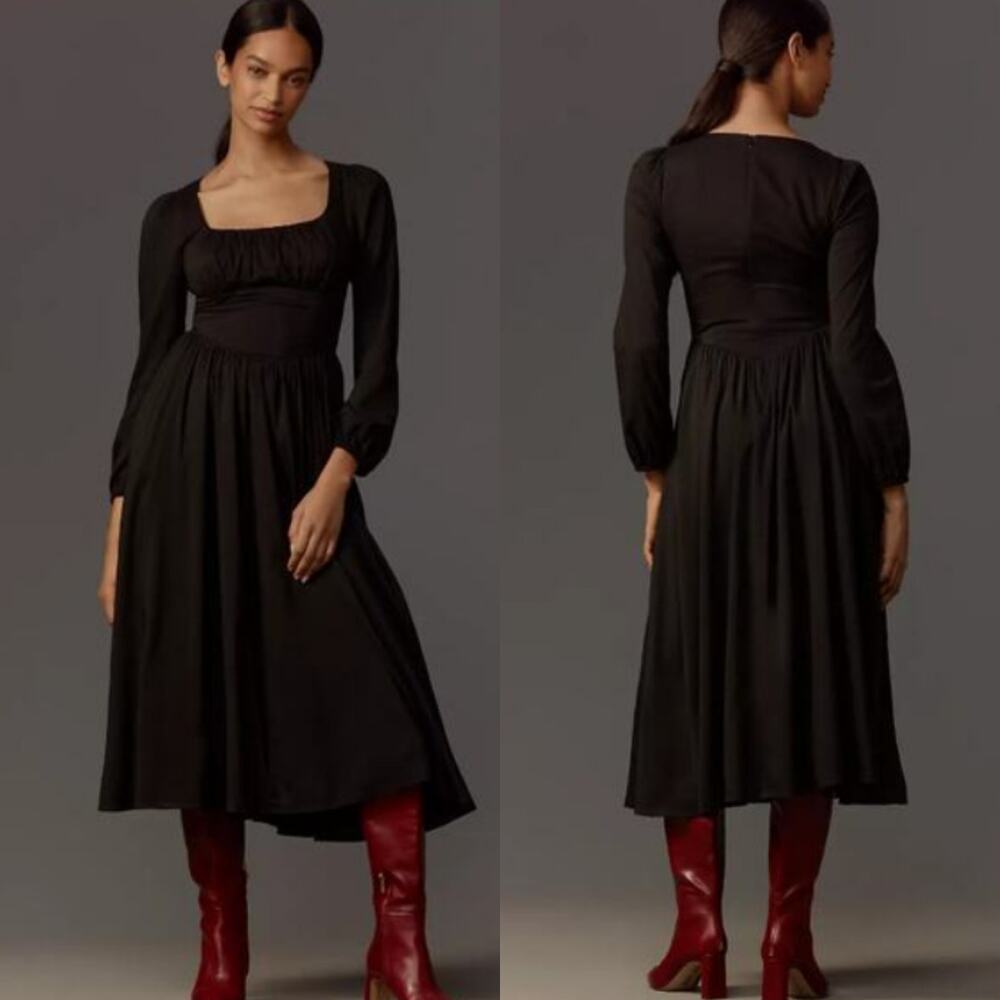 New Reformation Black Cotton Oria Midi Dress - Size 0